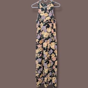 La Belle Vintage 80s Pink Purple Floral Sleeveless Relaxed Maxi Dress Feminine